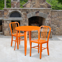 Flash Furniture CH-51090TH-2-18VRT-OR-GG 30" Round Metal Table Set with Back Chairs in Orange